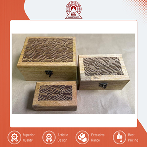 Manufactured in India High Quality Engraved Mango Wood <b>Box</b> Rectangular Eco-Friendly <b>Wooden</b> Storage <b>Box</b> for Home Use - Product Image 2