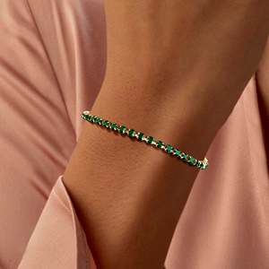 PRAO Bracelet de tennis réglable en cristal vert Accessoire de mode anti-ternissement - Product Image 2