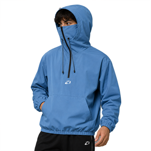 Custom Blue Face Cover Hooded Pullover Windbreaker Men’s <b>Lightweight</b> Outdoor Streetwear Men's <b>Jacket</b> OEM Technical Windbreaker - Product Image 1
