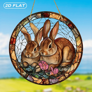 CIFbuy Décoration suspendue pour fenêtre en acrylique effet vitrail floral avec deux lapins pour jardin, véranda, TikTok pour le service de sélection Temu - Product Image 3