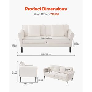 69-Inch White <b>Velvet</b> Fabric <b>Loveseat</b> Sofa with Sinuous Spring 2-Seats Living Room Couch - Product Image 3