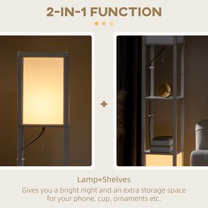 Lampada da Terra LED Contemporanea a 2 Luci con Paralume in Tessuto Nero 10.25x10.25x61.5 per Soggiorno e Camera da Letto, Lampada da Terra con Ripiano Bianco - Product Image 5
