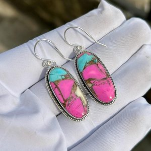 Pendientes Colgantes de Algodón de Azúcar Turquesa, Plata de Ley 925, Joyería Boho Hecha a Mano con Piedras Preciosas, Regalo para Mujer - Product Image 3