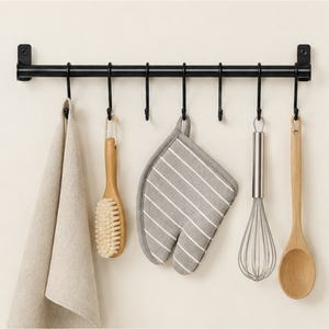 Matte Black Wall Mounted Kitchen Utensil Rail with S-<b>Hooks</b> Space-Saving Pan and Pot Hanger for Modern Kitchen Organization - Product Image 3