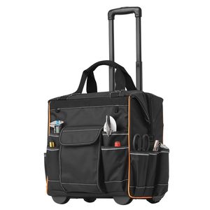 Borsa Porta Attrezzi con Ruote, Capacità 50 kg, 25 Tasche, Chiusura a Cerniera, Manico Telescopico Regolabile - Product Image 3