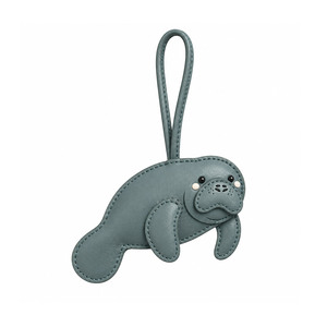 Custom PU <b>Leather</b> Soft Manatee Bag Charm Cute Animal Plush Stuffed <b>Keychain</b> - Product Image 2