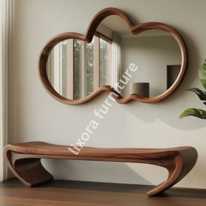 Modern Irregular <b>Wooden</b> Wall <b>Mirror</b> <b>Framed</b> Decorative <b>Mirror</b> for Home Interior - Product Image 2