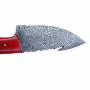 Couteau de chasse artisanal en acier Damas, lame pointue, manche en bois, 9 pouces, bord droit, avec étui en cuir - Product Image 6