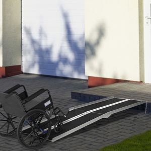 Rampa di Accesso Portatile in Alluminio Nero da 2,4 m con Superficie Antiscivolo, Facile da Riporre, Gradini per Accesso Rapido alle Porte - Product Image 1