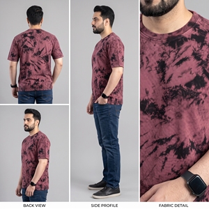Camiseta de hombre de moda con lavado ácido y teñido anudado, de manga corta, cuello redondo, corte regular, informal, de punto, 100% algodón, anti-bolitas - Product Image 2