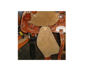 Silla de montar western de cuero teñido a mano en marrón, con adornos florales, conchos plateados, cristales transparentes y asiento suave, 10" 18" - Product Image 4