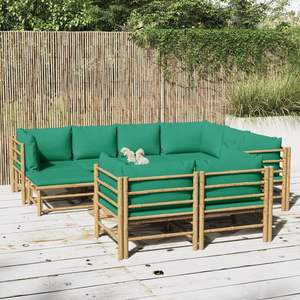 Grand ensemble de salon de jardin modulaire en bambou vert, collection de meubles d'extérieur haut de gamme - Product Image 1