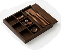 Plateau de service octogonal en bois, plateau de petit-déjeuner géométrique, finition noyer foncé, poignée découpée, présentoir à thé et café, forme irrégulière