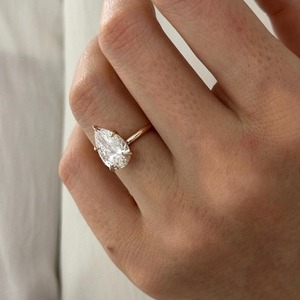 New Design Pear Cut Lab Grown Diamond Solitaire <b>Ring</b> Dainty Engagement Wedding Gold 14k/18k <b>Thin</b> Band - Product Image 2