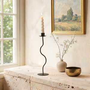 Minimalist <b>Black</b> Metal Candle Holder Curved Shape Wedding Centerpiece Table Decor <b>Candlestick</b> - Product Image 5