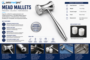 Maillet à os LUCAE 2,8 cm de large, 11 oz de poids, finition satinée miroir ZETOMEDPRO - Product Image 5
