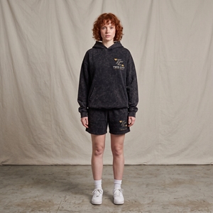 Ensemble sweat à capuche oversize et short en molleton délavé pour femme Twin City, tenue décontractée deux pièces avec logo brodé - Product Image 5
