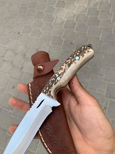 Cuchillo de Caza Hecho a Mano de Grado Industrial con Mango de Cuerno de Ciervo, Hoja Fija de Acero con Alto Contenido de Carbono, Punta Caída, Táctico, para Supervivencia al Aire Libre - Product Image 2