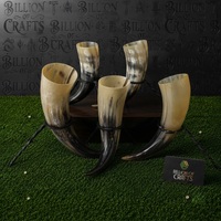 Corne à boire viking en corne de buffle naturelle avec support en fer, artisanale, vaisselle médiévale
