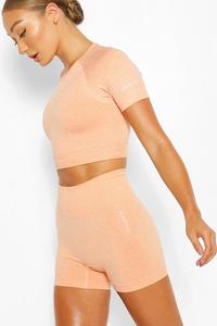 Ensemble de vêtements de sport pour femmes en tricot, haut court à manches courtes, short au-dessus du genou, couleur unie, respirant, sportif, pour la gym et le yoga - Product Image 2