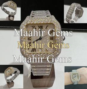 Hot Selling Men's Square Stainless Steel Band Quartz <b>Watch</b> VVS Moissanite <b>Diamond</b> Iced Hip Hop Style Glass 10 Bar Water Bracelet - Product Image 2