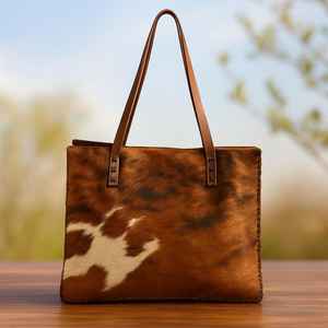 Sac fourre-tout en cuir véritable avec poils, broderie de logo personnalisée, fermeture éclair, prix d'usine, usage quotidien, couleur unie, style décontracté vintage, design de créateur - Product Image 5