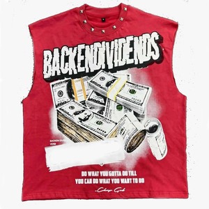 Women Sleeveless T Shirt 180 GSM Premium Cotton <b>Red</b> Graphic Print Studded Neck Custom Screen Print Logo Women's Cotton shirts - Product Image 1