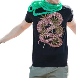 <b>Men</b>’s Snake Embroidered T-<b>Shirt</b> – Stylish Black Cotton Tee with <b>Red</b> Snake and Leaf Design, Trendy Streetwear Fashion Top - Product Image 3