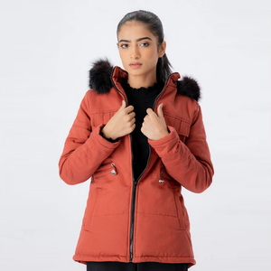 Women's Quilted Parka <b>Jacket</b> With Fur Trim Hood Zipper Closure Winter Outwear Solid Color Thick Warm Coat - Product Image 2
