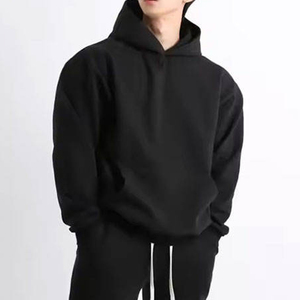 Sudadera con Capucha Extra Grande para Hombre, Color Negro Sólido, Tejido de Algodón, Estilo Casual, con Bolsillo Tipo Canguro, Estilo Urbano Otoñal - Product Image 2