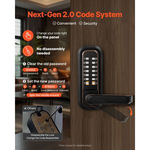 Serratura Meccanica per Porta con Codice 2.0, Tastierino a Combinazione con Pulsante, Codice a 4-7 Cifre, Doppio Lato per Ingresso e Uscita - Product Image 4