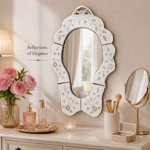 Luxury Venetian <b>Mirror</b> with Unique Organic Curved Shape and Floral Etched Glass Frame Antique Decorative Wall <b>Mirror</b> for Home - Product Image 3