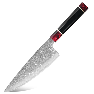 Couteau de chef en acier Damas artisanal de qualité supérieure, manche en bois, lame ultra-affûtée, PRESTIGE BLADES, ambidextre, finition brossée, passe au lave-vaisselle - Product Image 1