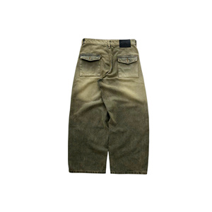 Pantalon cargo pour homme, taille haute, coupe ample, couleur unie, denim en coton, style décontracté, automne - Product Image 3