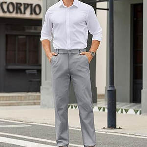 Pantalones Chinos Casuales para Hombre, Cintura Elástica, Ligeros, Corte Clásico, Pantalones de Vestir para Negocios con Bolsillos, Cómodos, de Algodón - Product Image 3