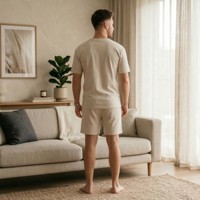 Conjunto Deportivo de Verano para Hombre, Transpirable y de Alta Calidad, Color Leche de Avena, Estilo Urbano Informal, Camiseta de Manga Corta con Cuello Redondo