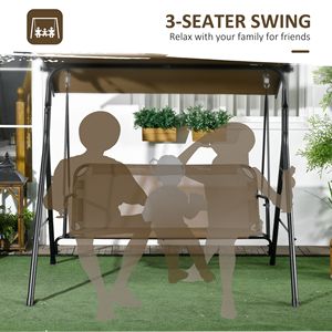Dondolo da Esterno a 3 Posti Stile Moderno con Tettuccio Inclinabile Regolabile, Struttura in Acciaio e Tessuto Marrone - Per Giardino o Patio - Product Image 6