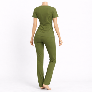 Women Gray Scrub Set Short Sleeve V-Neck Top With Pants Polyester Woven Hospital Uniforms - Product Image 4