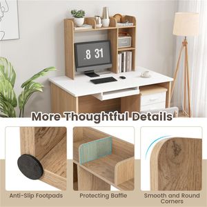 Libreria in legno ingegnerizzato con rivestimento in tessuto per monitor da 27 pollici, 93,98 x 25,40 x 73,66 cm, con protezione anti-ribaltamento per scrivania - Product Image 6
