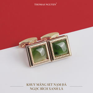 Boutons de manchette en néphrite « Deep Forest » - Bijoux pour hommes faits à la main, plaqués or 18 carats |   Collection Feng Shui Tinh Vu - Product Image 5