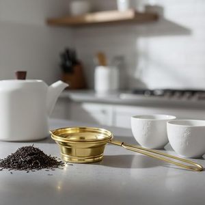 Loose Leaf <b>Tea</b> Strainer Fine Mesh Reusable <b>Tea</b> Brewing Filter Brass <b>Tea</b> Strainer with Handle for Home and Hospitality - Product Image 1