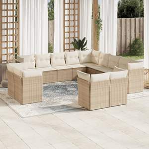 Set Divano da Giardino in Rattan PE Bianco Crema e Acciaio Verniciato a Polvere Colore Beige - Product Image 1