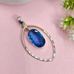 Pendentif Charme Élégant en Argent Sterling Plaqué Or Vintage Fait Main avec Tanzanite de 2 Pouces, Bijou en Pierre Précieuse, Cadeau de Fiançailles pour Elle - Product Image 4
