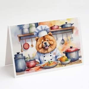 Chow the Chef Whimsical A7 Tamaño 5x7 Tarjetas de notas en blanco Paquete de 8 tarjetas de felicitación con sobres - Product Image 1