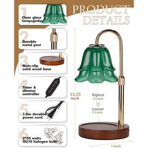 Lampada Scaldacandele Verde Regolabile in Altezza con Timer e Dimmer, Regalo di Compleanno o San Valentino per Mamma o Donna, Design Floreale - Product Image 3