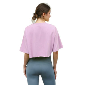 Débardeurs à manches courtes col rond pour femmes PIHA SPORTS, rose uni, tricotés en spandex et polyester, respirants, séchage rapide, imprimés numériquement - Product Image 3