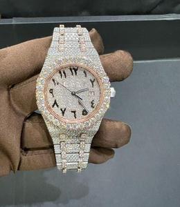 Montre mécanique unisexe haut de gamme à double tonalité, entièrement sertie de diamants, élégante, avec diamants Moissanite VVS, mouvement ETA, pour affaires - Product Image 1