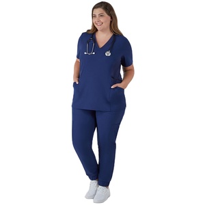Top descuento fábrica personalizado satén enfermería Scrub conjuntos mangas cortas tulipán Hospital médico trabajo uniformes - Product Image 1