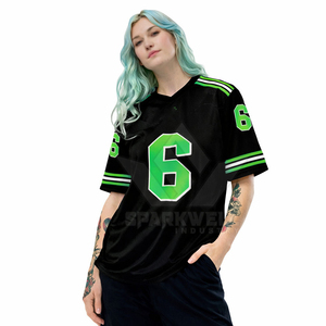 เสื้อฟุตบอลอเมริกันสีดำสำหรับผู้หญิง สีเขียว หมายเลข 6 ลายพิมพ์แบบถ่ายเทความร้อน ชื่อทีมแบบกำหนดเอง คอวี แขนสั้น โพลีเอสเตอร์ระบายอากาศได้ดี - Product Image 5