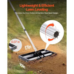 Rastrello Livellatore per Prato in Acciaio Inossidabile Rinforzato da 17'' x 10'' con Manico Regolabile da 63,4'' e Rullo per Manutenzione del Giardino - Product Image 2